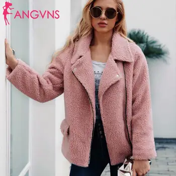 

Long Turn-Down Warm Outwear Sleeve Collar Women Loose Coat Winter Casual Thick Solid Closure Zipper