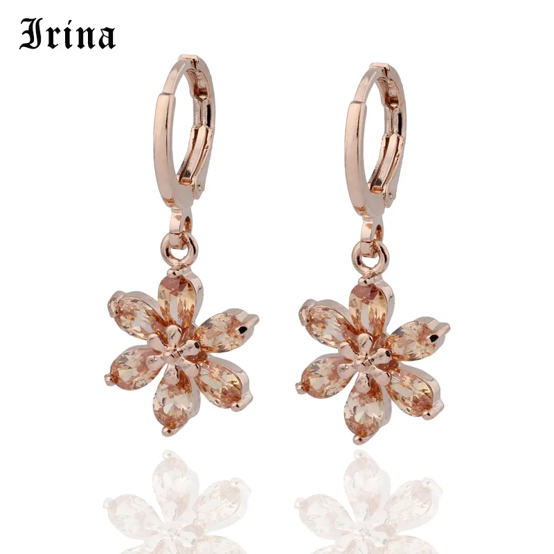 

Irina Simple but elegant earrings Zircon 8Color Drop Earrings Stone Flower Gold Earring For Women Pendientes Mujer Moda Earings