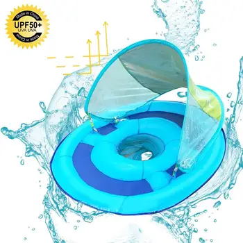 

Inflatable Baby Swimming Seat With Awning Children's Swimming Ring Mesh With Bottom Pocket Hot Summer Outdoor Play Water Toys