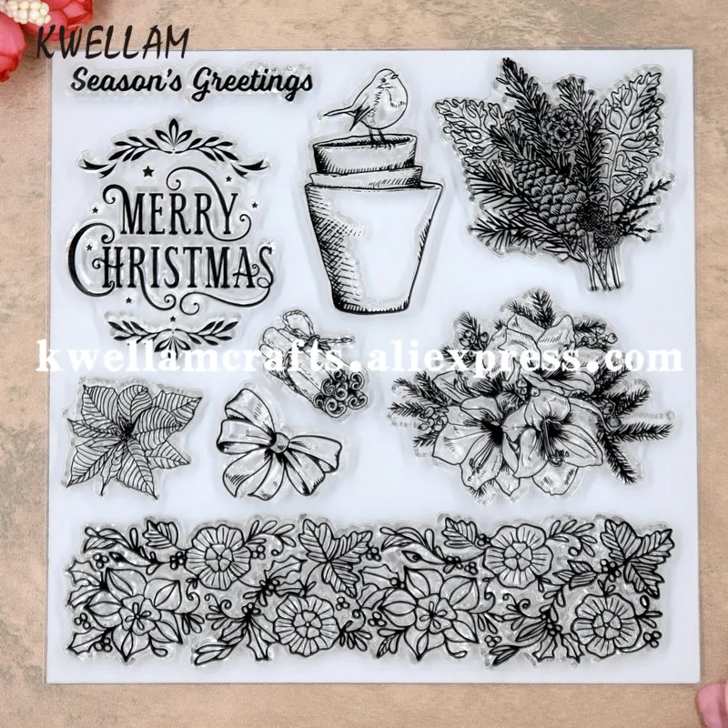 Season's Greetings MERRY CHRISTMAS Scrapbooking DIY rubber stamps clear