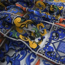 Черная Нижняя сетка, синяя и белая фарфоровая вышивка, кружевная ткань для платья, Базен riche getzner telas por metro tissu DIY