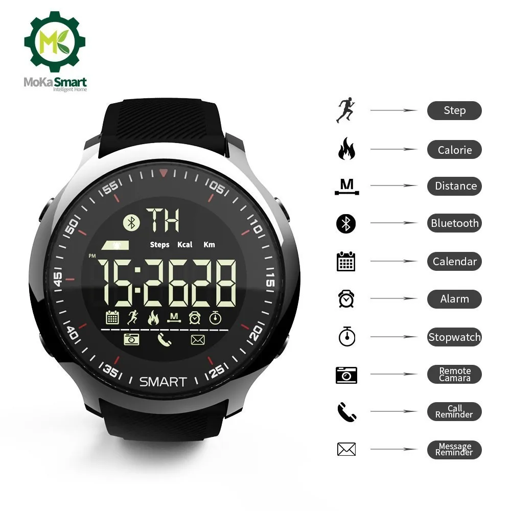 MOKA Sport SmartWatch Bluetooth Waterproof Men Digital Ultra-long Standby Support Call And SMS Reminder Smart Watch For ios