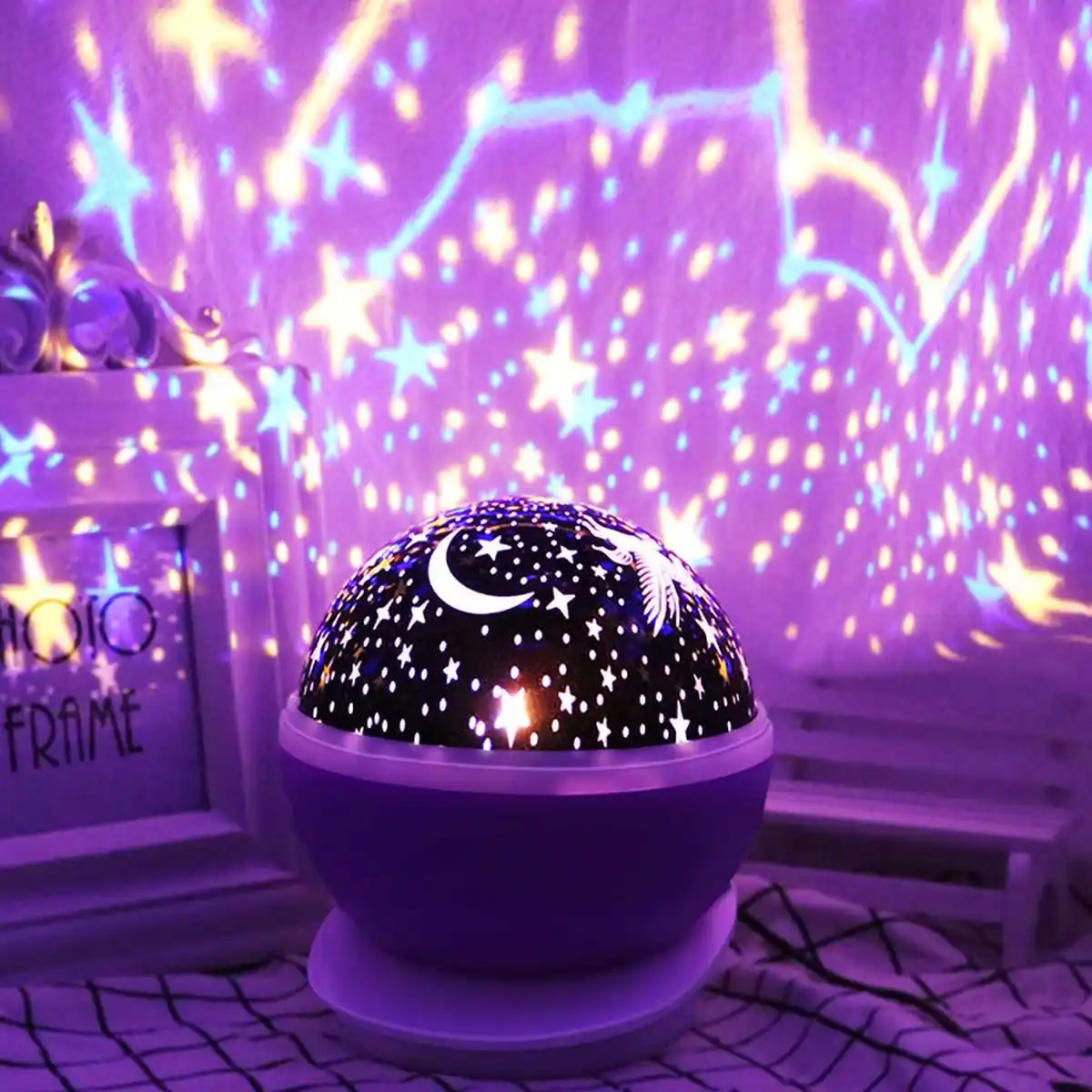

LED Night Light Automatic Rotating Star Sky Projection Lights Stars Moon Colorful LED Lights Diamonds Starlight Projector Lamp