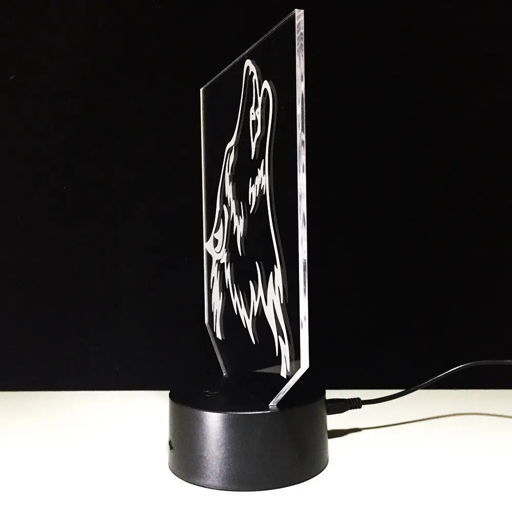 3D изменение цвета сенсорный ночник Волчья модель LED Иллюзия настольная лампа для