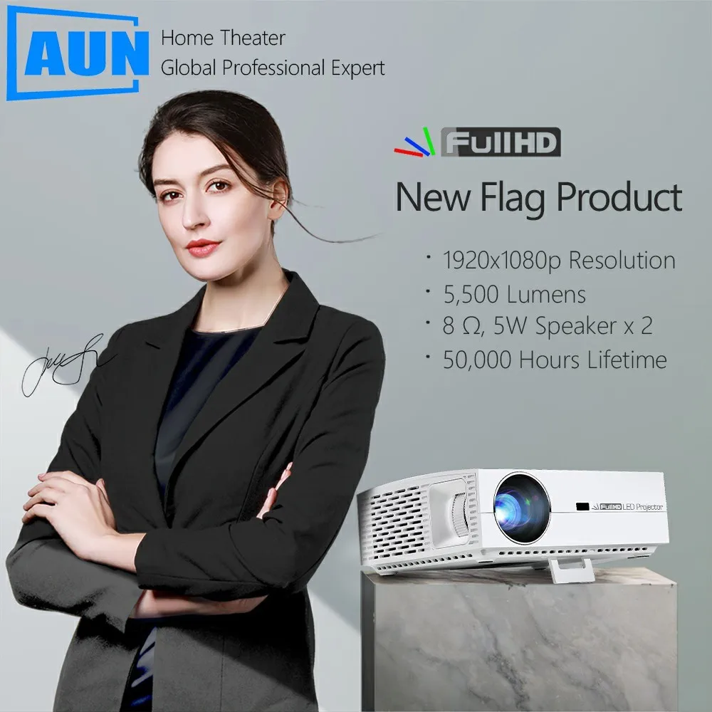 Marca AUN Full HD proyector 1920x1080 P resolución F30. 5500 lúmenes 3D LED Beamer para teatro en casa Puede ser comparado con 4 K - 3
