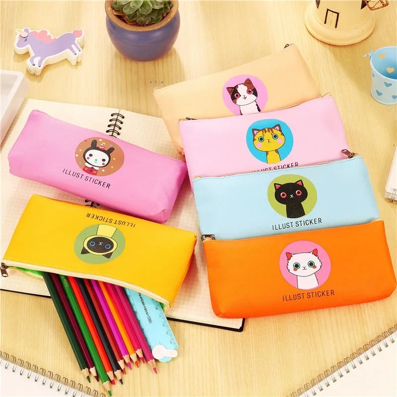 

1 PC Kawaii Leather Cat School Pencil Bags Cases Cute Colorful Cartoon PU Pen Box Pouch Office School Stationary Supplies 04877