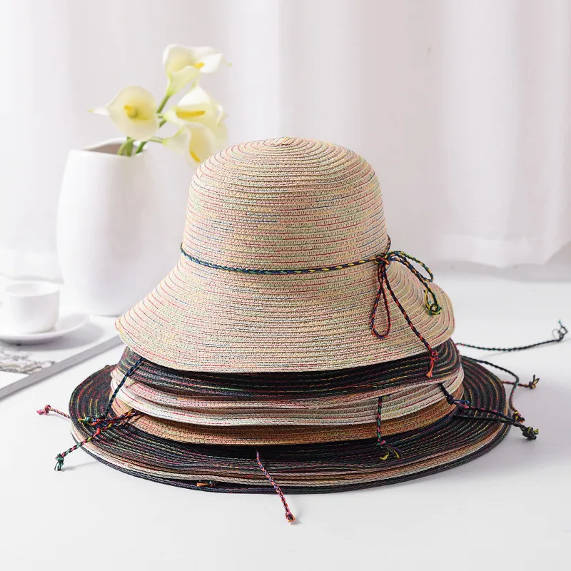 2019 جديد قبعات صيفية للنساء الأزياء مخطط قبعة الشمس واسعة حافة بنما شاطئ كاب طوي دلو الشمس