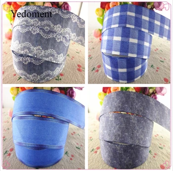

18071202, 1" 25mm 10 yards denim printed grosgrain ribbons DIY handmade materials