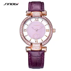 SINOBI модные женские туфли часы лучший бренд класса люкс качество кожаный ремешок розового золота дамы браслет кварцевые часы платье