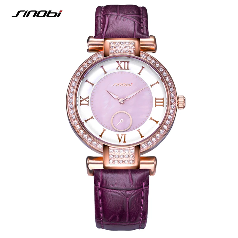 

SINOBI Fashion Women Watches Top Brand Luxury Quality Leather Strap Rose Gold Ladies Bracelet Quartz Watch Dress Wristwatch Hot