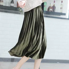 Бархатные женские юбки весна новая длинная Плиссированная юбка с высокой талией Элегантная Корейская свободная одежда Женская Повседневная Длинная юбка