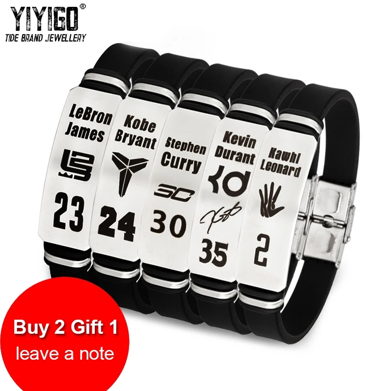 

/Buy 2 Get 1 Free/ 1Pieces Silicone Stainless Steel Men Bracelets Kobe James Curry Irving Student Adjustable Sports Wristband
