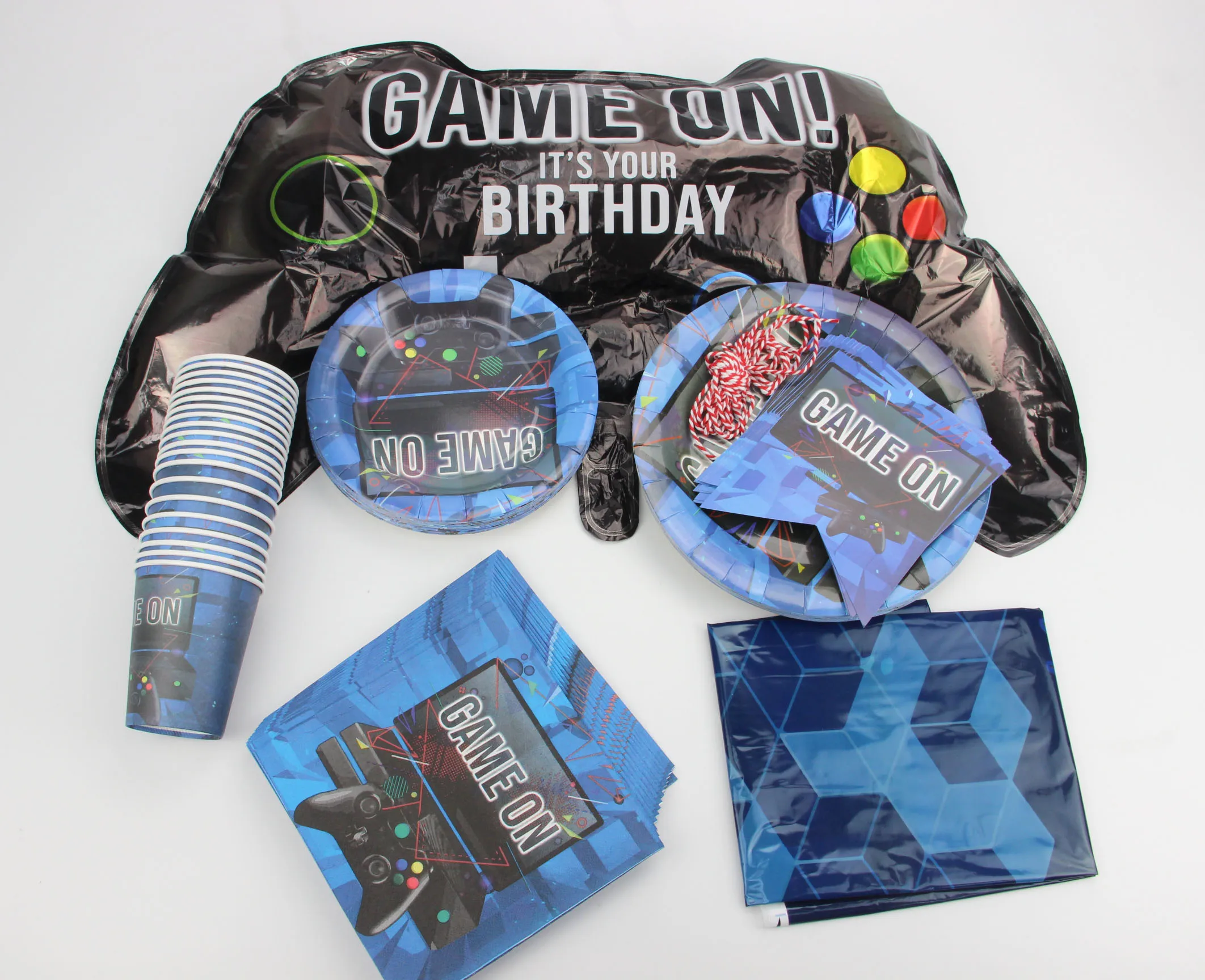 

83 Pieces Video Game themed party supplies Set with Banner Plates Cups Napkins Tablecloth, Themed Birthday party supplies