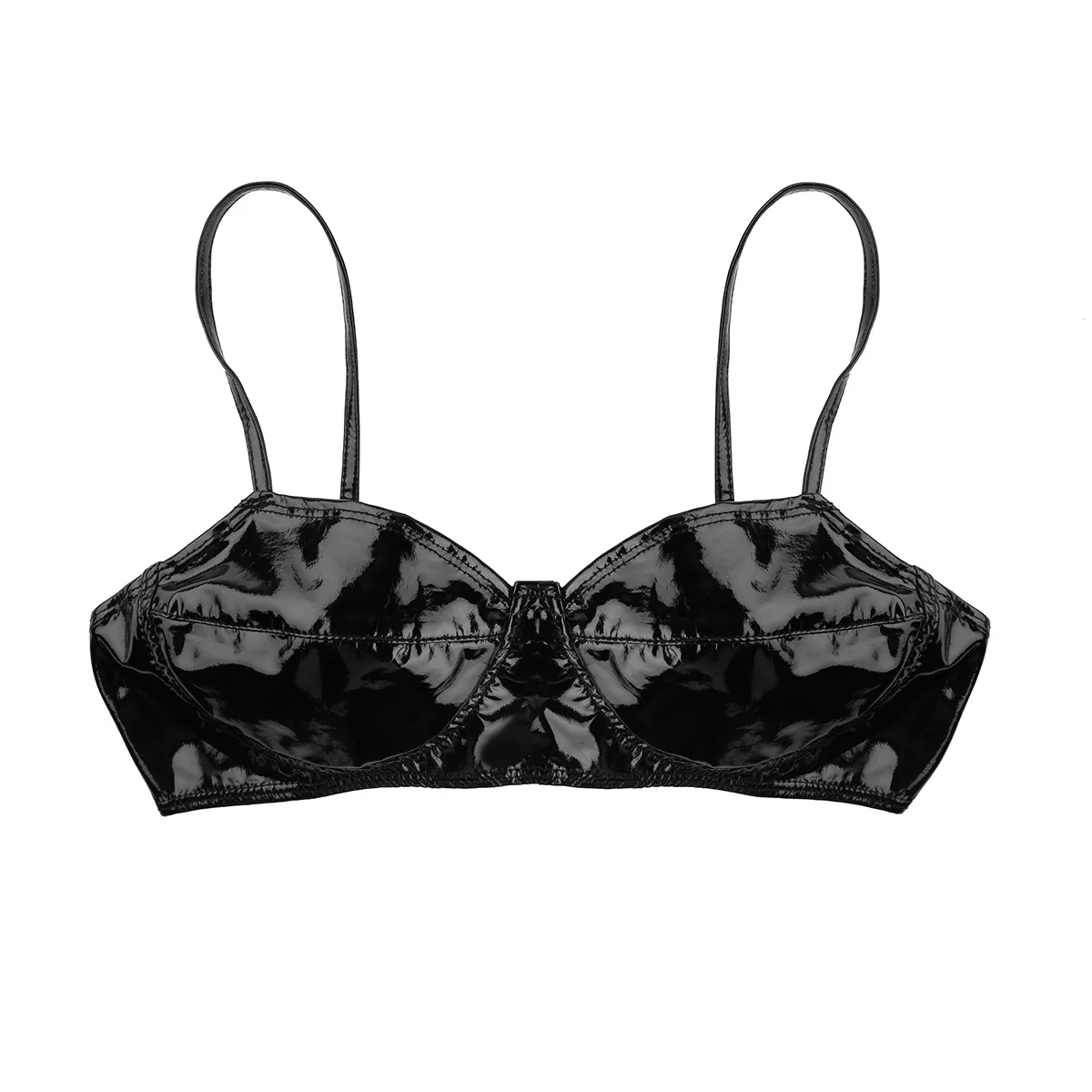 Women Lingerie Sexy Wire-free No Pad Bra Femme Wetlook Leather Latex Bra Top Women Porno Costume For Raves Dances Clubwear