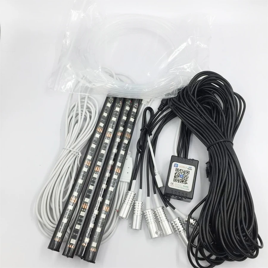  5Pcs RGB LED Car Light Fiber Optical Strip Light Atmosphere Lamp Foot Lamp Integration DC12V Car In - 32988941629