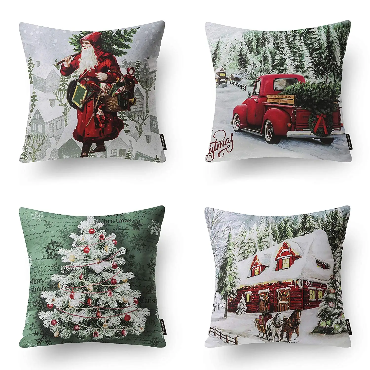 4 New Merry Christmas Pillow Case Modern Santa Clause Throw Pillow Case