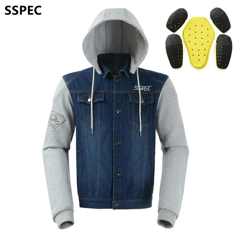 

2018 Mens Denim Motorcycle Jacket Off-Road Racing Hoodies Motorbike Motorcross Protective Gear Fashion Casual Sweater Jacket