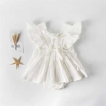 

Summer baby girls dress soft cotton linen ruffles lace romper newborn baby jumpsuit toddler girls onesies children costumes