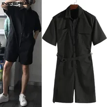 INCERUN, модный мужской комбинезон, комбинезоны с карманами, половина рукава, пояс, штаны, Harajuku, мужской комбинезон-карго, уличная одежда, S-5XL