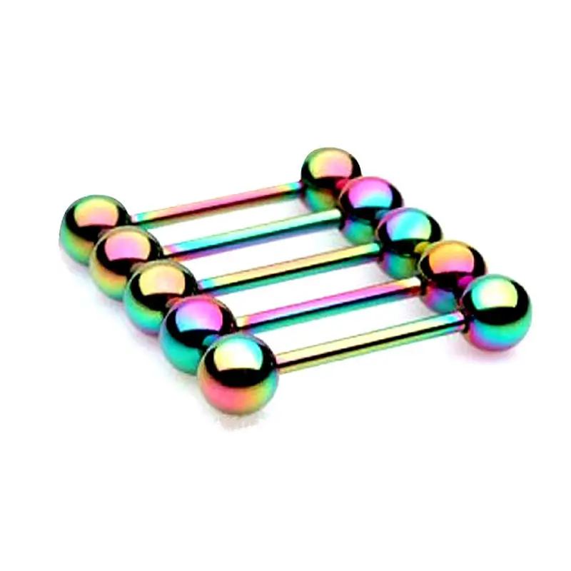 

5Pcs Rainbow Titanium Anodized Tongue Barbell Nipple Bar Body Piercing Jewelry Prevent Allergy Stud Earrings Simple Jewelry