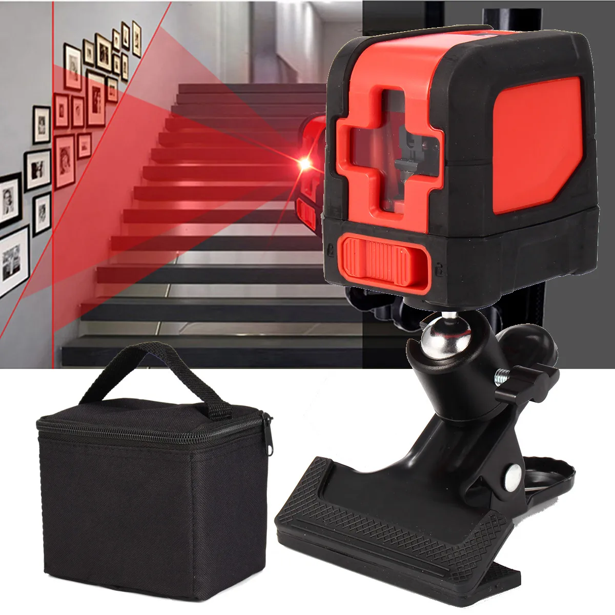 

1V1H Red Light 2 Line Leveling Cross Laser Levels Mini Measuring Tools with Base Portable Optical Instruments Meter Measurer
