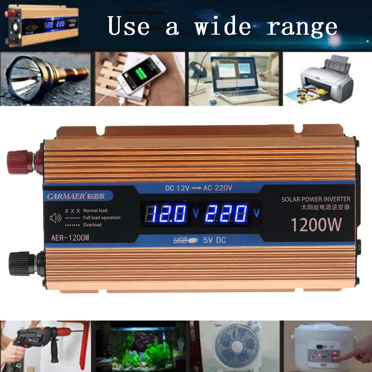 

Becornce 1200W Car Power Inverter Converter Adapter DC 12V to AC 220V Modified Sine Wave for car power