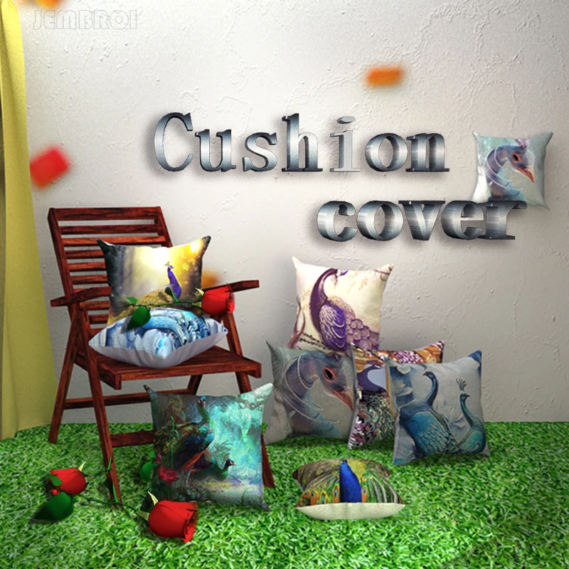

Simple and Stylish Linen or Polyester Cushion Cover Peacock Open Screen Printing Pillow Covers Leisure Office Decoration