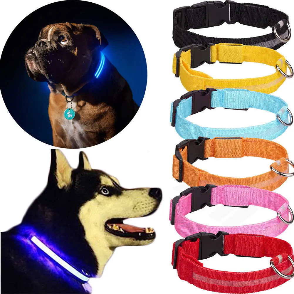 Dog Pet LED Collar Flashing Luminous Adjustable Safety Light Nylon 4 Modes Harnesses Night Outdoor Walk a Leads | Дом и сад