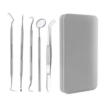 

5Pcs/Set Oral Hygiene Care Dental Tools Stainless Steel Tartar Remover Teeth Whitening Cleaning Kit With Box