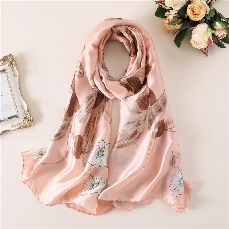 

New silk scarf elegant orchid pattern long autumn and winter scarf sunscreen beach towel shawl female A02