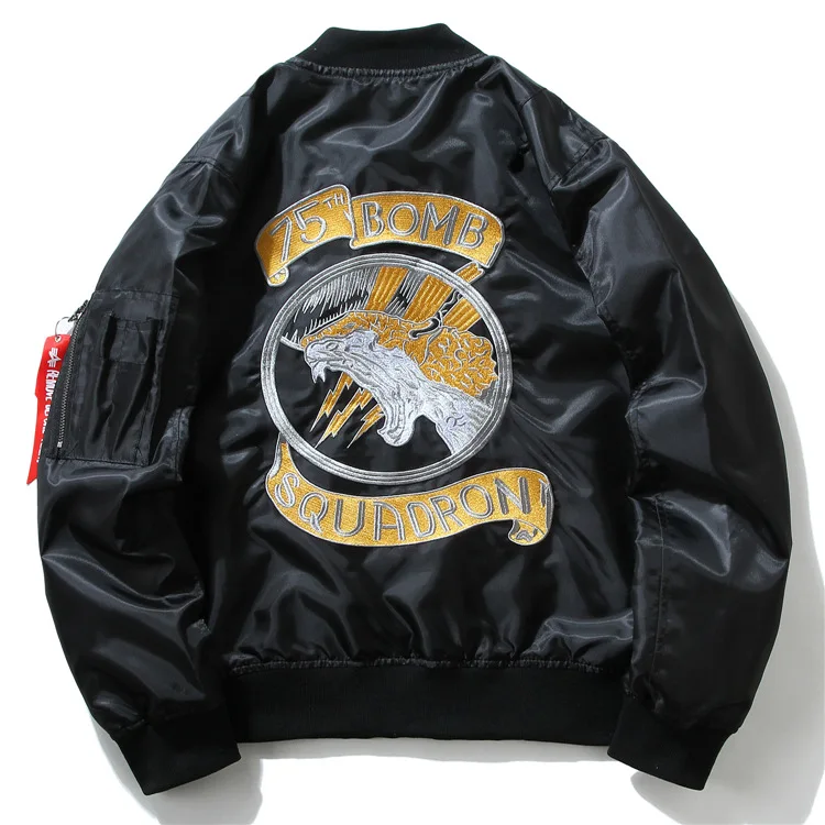 Embroidery Dragon Bomber Jackets Mens MA1 Pilot Bomber Jacket Male