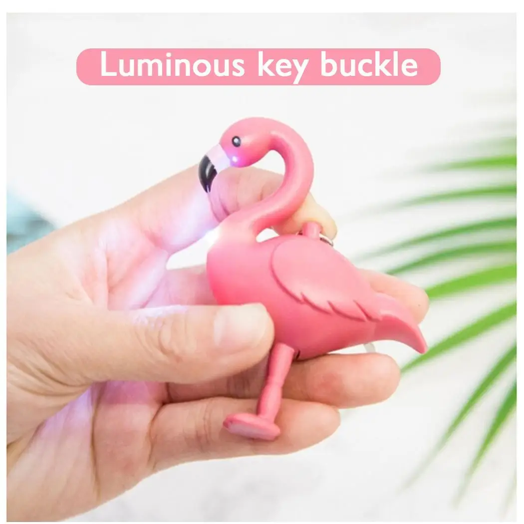 

Sound Flashlight Cute LED Creative Unisex Bag Rings Flamingo Casual Animal Red Keychain Key Pendant Toys