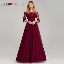 Винтажное бордовое вечернее платье, длинное, с открытыми плечами, с вырезом лодочкой, Ever Pretty EP07894, сексуальное, кружевное, Тюлевое, элегантное, вечернее платье