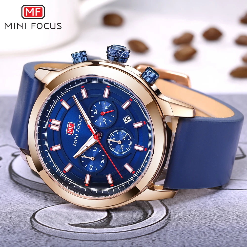 

MINI FOCUS Casual Sport Quartz Watch Men Blue Dial Calendar 3 Dial Chrono Multifunction Mens Watches Top Brand Luxury Waterproof