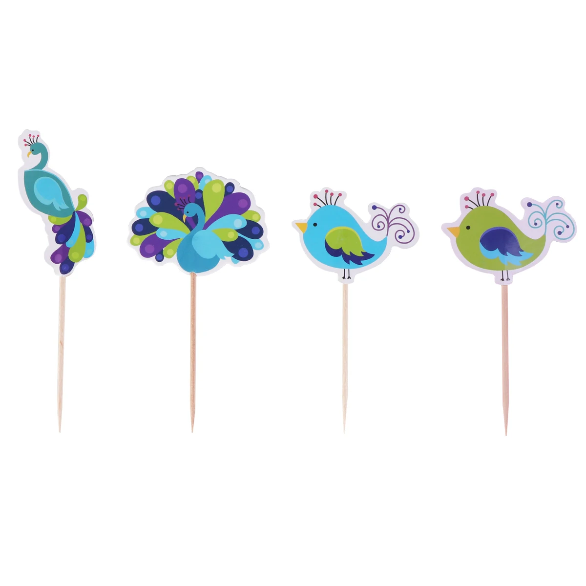 

48 Pcs Cake Toppers Creative Decorative Cartoon Peacock Cake Picks Fruit Picks Cake Insert Cards for Baby Shower Birthday Party