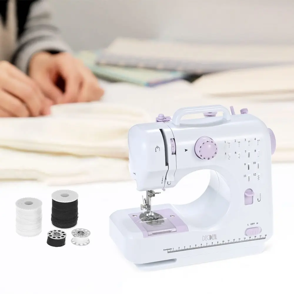 

Electric Household Sewing Machine Speed Adjustable Replaceable Foot with Pedal LED Light 12 Built-in Stitch Patterns EU US Plug