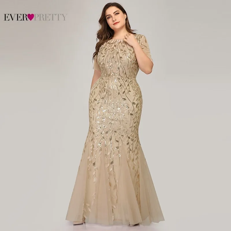 Plus Size Sequined Evening Dresses Long Ever Pretty O-Neck Half Sleeve Mermaid Abiye Sexy Elegant Party Dresses Robe De Soiree Plus Size Sequined Evening Dresses Long Ever Pretty O-Neck Half Sleeve Mermaid Abiye Sexy Elegant Party Dresses Robe De Soiree