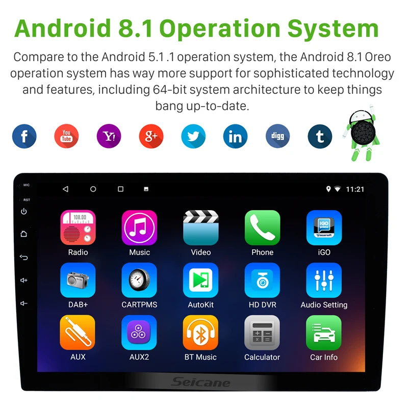 Discount Seicane HD 1024*600 Touchscreen Android 8.1 Universal Car GPS Navigation Bluetooth Car Multimedia Player Support Backup Camera 2
