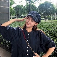 Новинка, кепка в клетку с рисунком для женщин и мужчин, хлопковые шапки в клетку, осенние черные и белые модные шапки в клетку