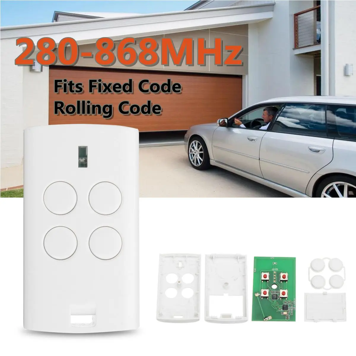 

280-868MHz White 4 Button Universal Garage Door Multi Remote Control Fits for Fixed Rolling Code
