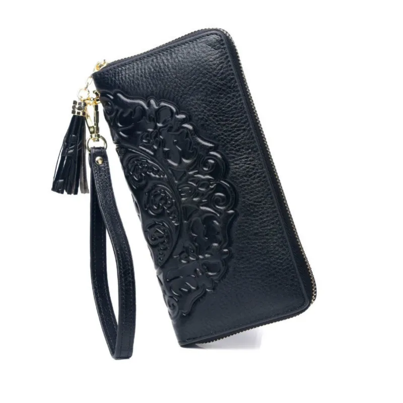 

Hot Sale Leather Women Wallets Flower Printing Women Wallet Long Female Purses Zipper Purse Coin Ladies Purses Wrist Card Holder