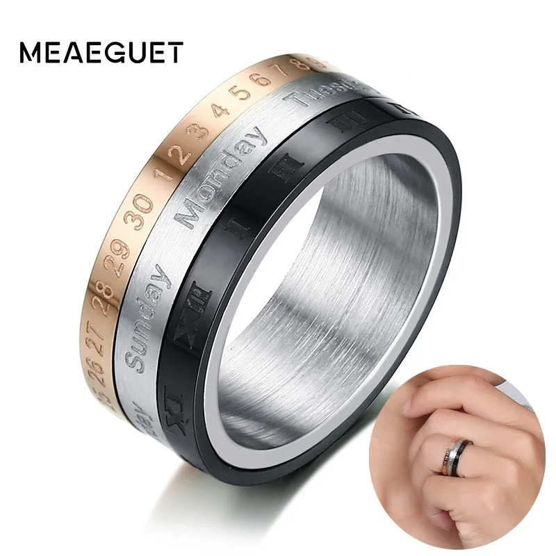 

Stainless Steel Men's Spinner Ring To Relieve Worry Thumb Anxiety Meditation Calendar Design Boyfriend Gifts