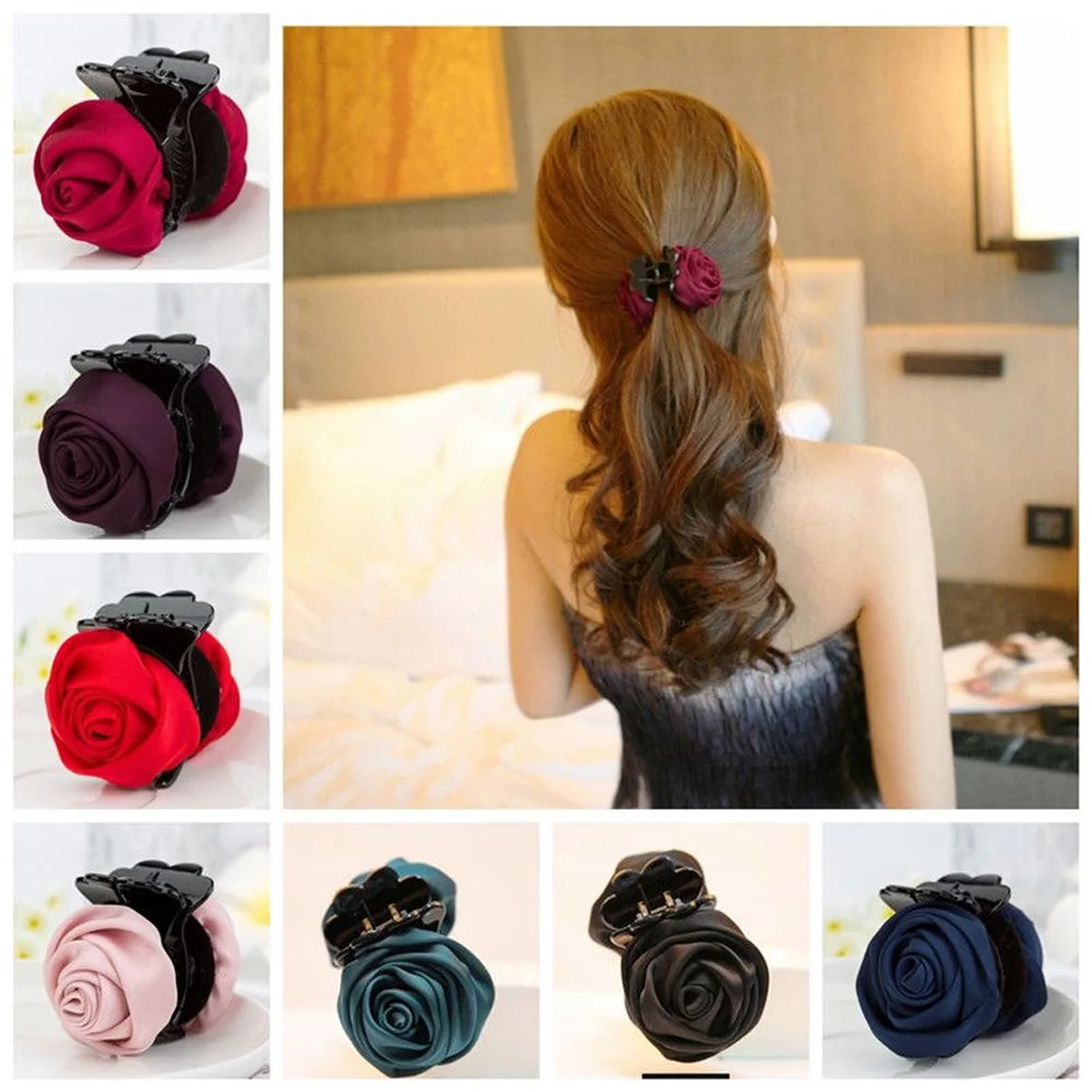 

Fashion Elegant Women's Cloth Rose Flowers Hair Clips Hair Claws Sexy Plastic Hair Crab Clamp Haripin Hair Accessories For Girls