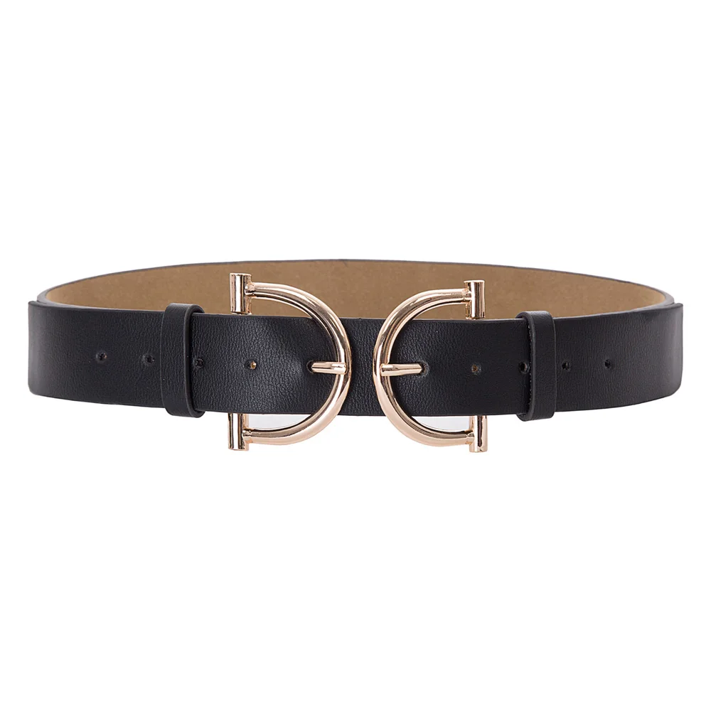 GK Women Ladies Girls belts brand design Classic Double Buckle Polyurethane Leather Waist Belt