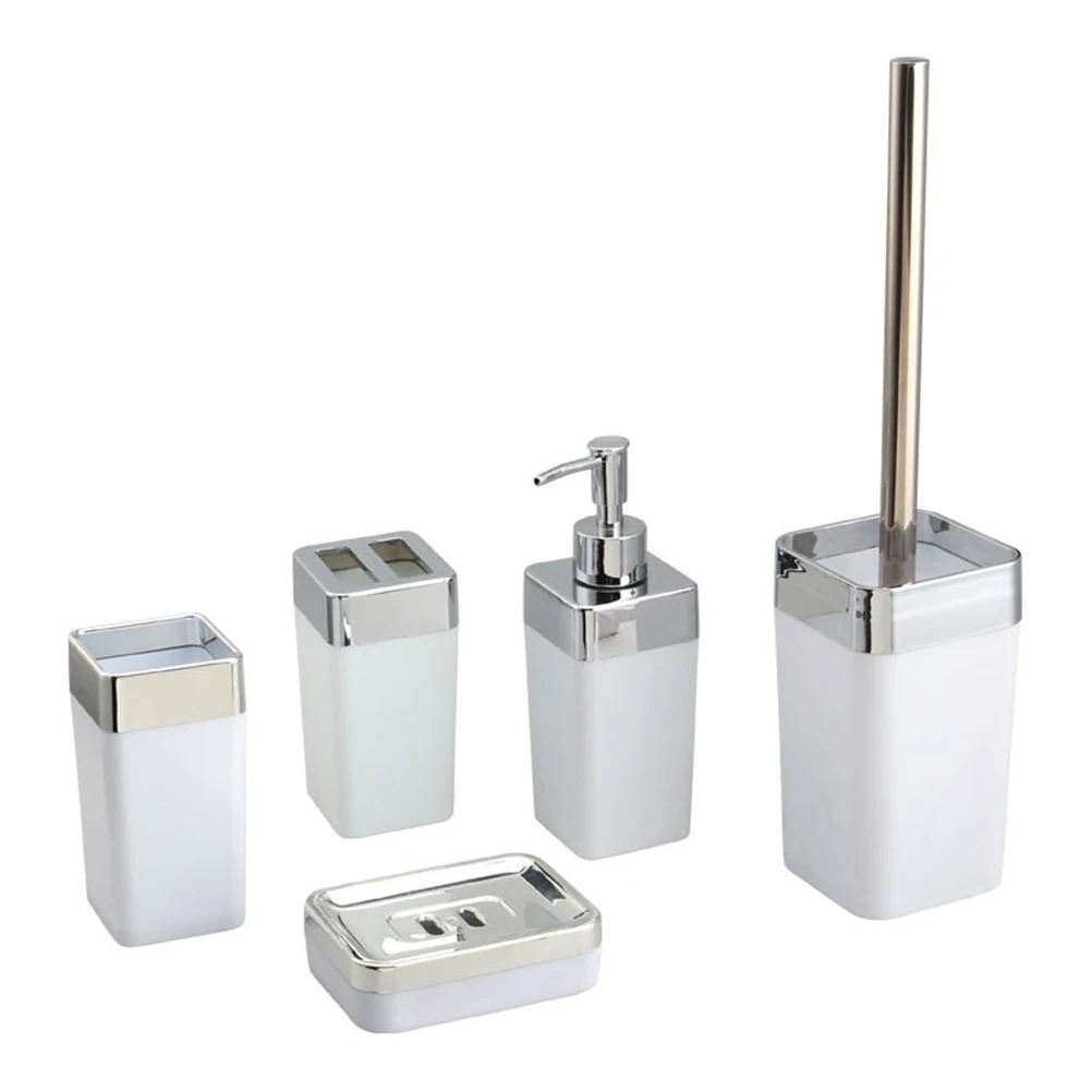 

5pcs Creative Premium Soap Holder Tooth Glass Square Toilet Brush for Bathroom