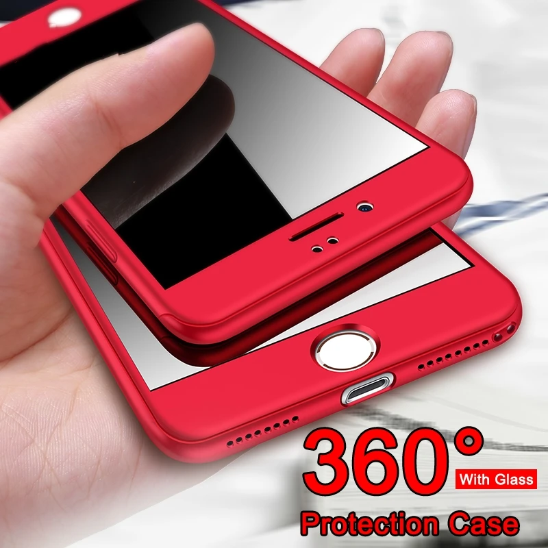 

360 Degree Full Protective Case For iPhone X 5 5S SE Case For iphone XR XS Max 6S 6 Plus 7 8 Plus Hard PC Cover Cases With Glass