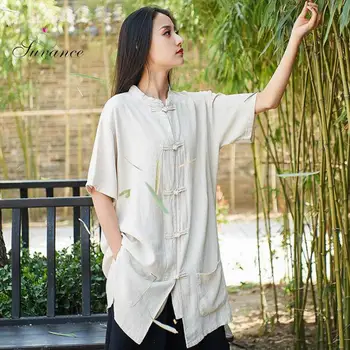 

Suvance 2019 Spring Summer Vintage 3 Solid Color Short Sleeve One Size Loose Linen Women Blouse Jl-bxf2364