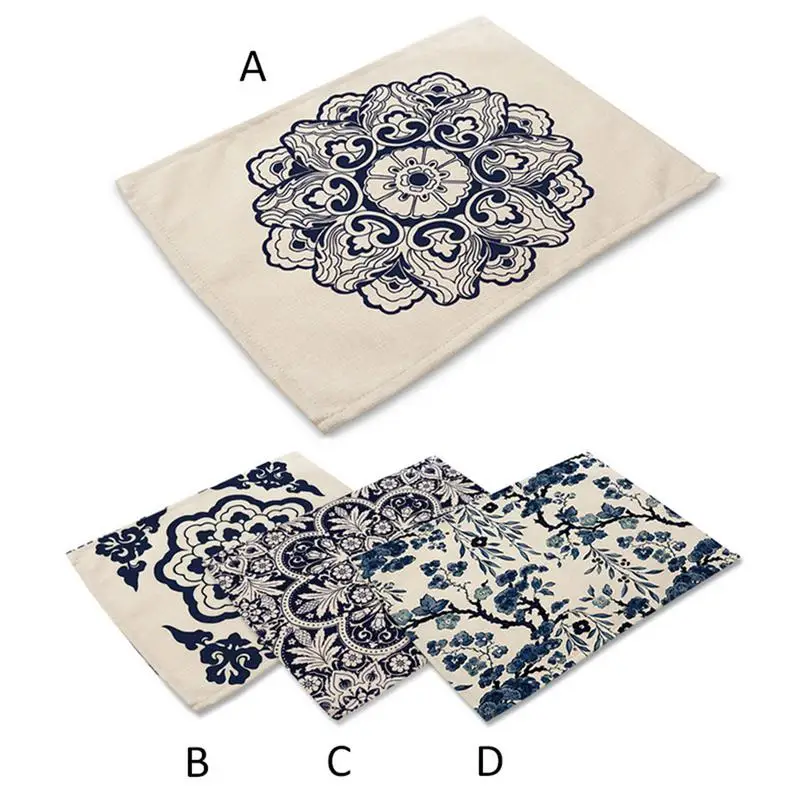 

Cotton Western Mat Non-slip Insulation Fabric Chinese Style Blue And White Porcelain Pattern Durable Desktop Decoration