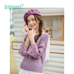 INMAN 2019 Весна новое поступление с круглым вырезом корейская мода повседневная все совпадающие расклешенные рукава женский короткий пуловер