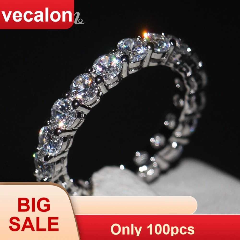 Vecalon женское кольцо круглой огранки 4 мм AAAAA Циркон cz 925 пробы Серебряное обручальное кольцо для женщин модное ювелирное изделие